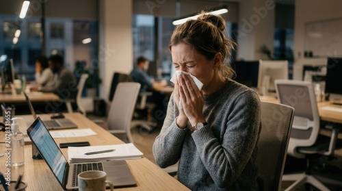 Seasoned Worker Battling Cold Symptoms While On Office Duty