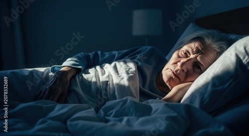 Senior Woman Troubled In Bed During Late Night Hours