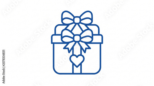 Elegant gift box icon with blue outline and heart shaped ribbon