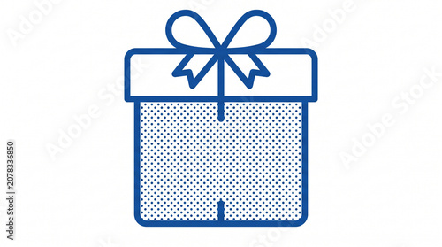 Gift box icon with blue outline and ribbon, single-color illustration
