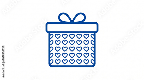 Monoline Vector Gift Box with Bow Outline in Royal Blue Isolated on White Background