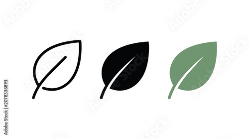 Leaf icons in outline solid black and green colors