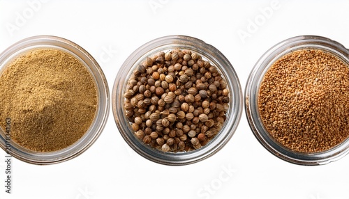 Set Of Spice Brown Coriander Seeds Isolated On A Transparent Background