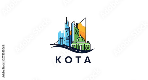 Modern Cityscape Logo Illustration Featuring Skyscrapers, Bridge, and Urban Architecture for City Branding and Corporate Identity