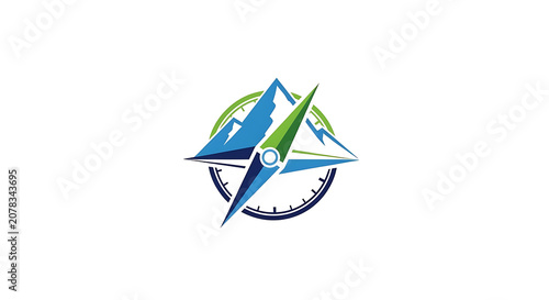 Modern Compass and Mountain Peak Logo Design for Travel Adventure and Outdoor Exploration