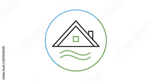 Minimalist Line Icon of a House on Water Representing Flood Disaster and Home Insurance Protection