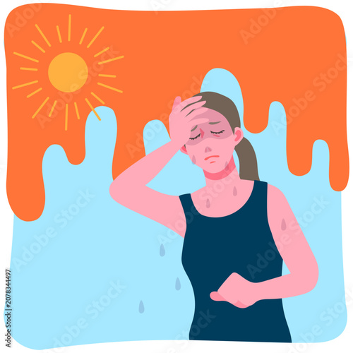 Vector illustration of a woman suffering from extreme heat.