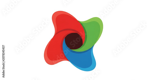 Abstract colorful vector logo of a swirling propeller or camera lens shutter with vibrant red, green, and blue petals