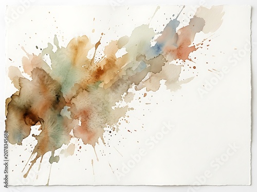 Abstract Watercolor Splatter in Earthy Tones on Textured Paper