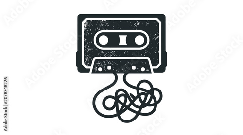 Foto Retro Cassette Tape with Tangled Ribbon