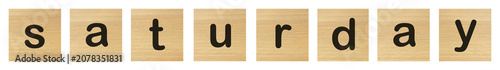saturday word with wood blocks on white