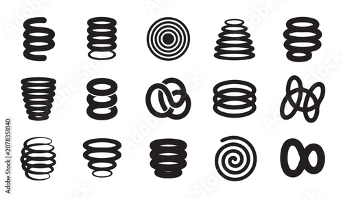 Foto Set of various industrial spring icons featuring different spiral coil mechanical components