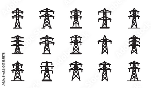 Quadro su tela Set of electric pylon icons for power transmission line infrastructure design templates