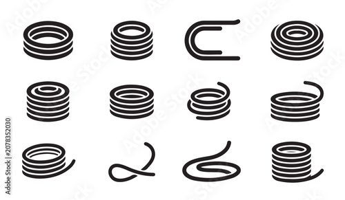 Fotografía Industrial collection of coiled wire and cable icons showing different winding patterns