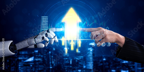 Foto AI artificial intelligence powers business growth with predictive planning tools, innovation roadmaps, and smart virtual assistants to guide success by 2025