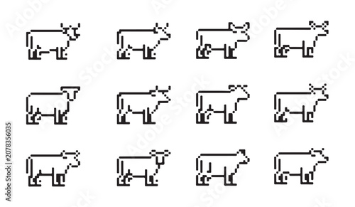 Canvastavla Pixel art cow and sheep icon set with various breeds and positions for gaming application