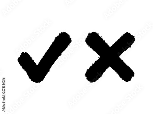 Checkmark and xmark icons in clean minimalist vector style, simple monochrome symbols for forms, status indicators, and ui design