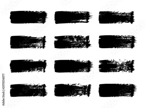 Brush strokes arranged in a grid pattern with varying textures and intensities featuring texture, intensity, art with design and illustration elements for vector, black