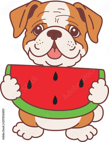 Cute funny Bulldog sticker icon. Funny Bulldog 