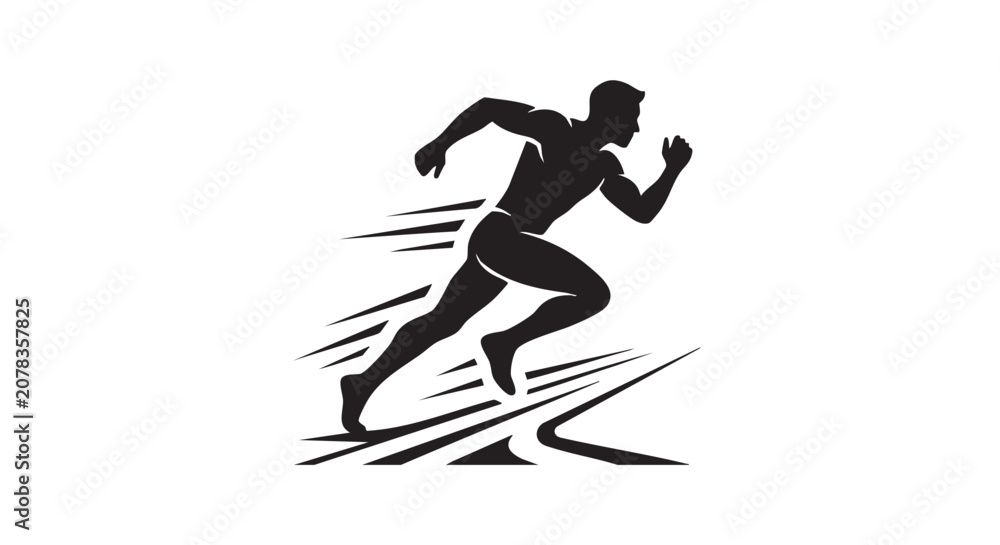 Obraz premium black vector icon of running woman silhouette on sprint trac