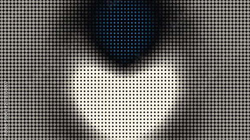 Abstract Pixelated Portrait: A close-up abstract portrait rendered in a pixelated mosaic style, featuring a striking contrast between a dark, shadowy top and a brightly lit, white lower section.