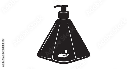Fotografie black vector icon soap dispenser with hand and flame