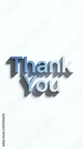 Thank you text in blue metallic 3D letters with shadow effect on white background, isolated design element suitable for greeting cards, presentations, and digital projects.