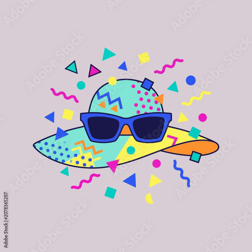 Retro Summer Hat with Sunglasses and Confetti