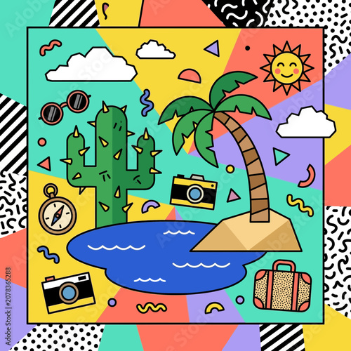 Retro Summer Travel Tropics 80s 90s Memphis Style