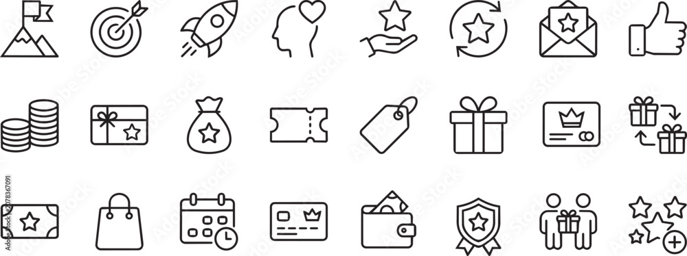Fototapeta premium Loyalty Program, Customer Reward, and Marketing Bonus Line Icons Set