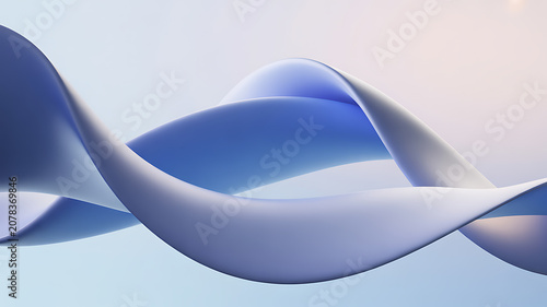 Abstract flowing shapes a 3d render with soft blue and white gradients against a pale background curves forms