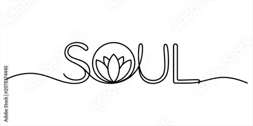Photography Soul word with lotus flower continuous line art design