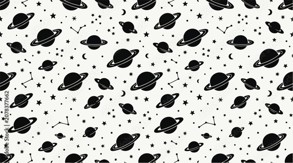 Fototapeta premium A mesmerizing pattern of planets and stars fills the dark universe background.