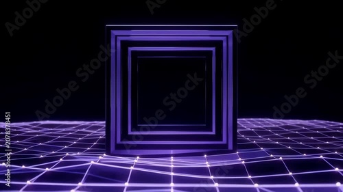 Futuristic Nested Frame in Deep Space with Holographic Grid Terrain