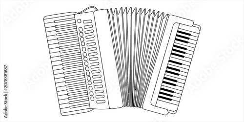 Obraz na plátně Black and white line drawing of a musical accordion