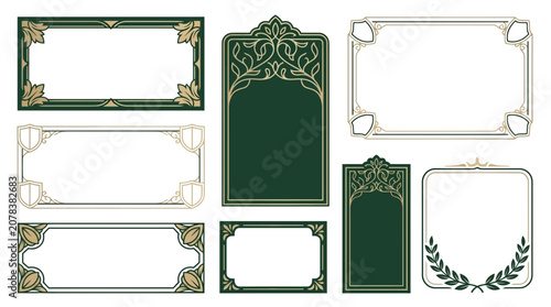 Elegant Decorative Frames Collection with Floral Motifs, Green and Gold