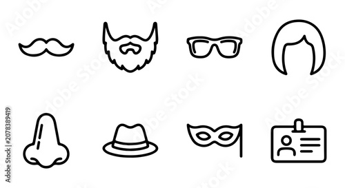 Fotografie Facial Features Icons, Identity Elements, Disguise Symbols, Vector Set for Desig