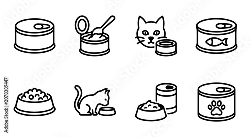 Cat Food Icons, Pet Nutrition Vector Set, Animal Care Graphics, Wholesome Meal Illustrations