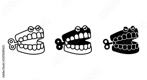 Konstfotografi Funny Chattering Teeth Vector Icons, Wind-Up Toy Teeth, Retro Novelty Gag Gift E