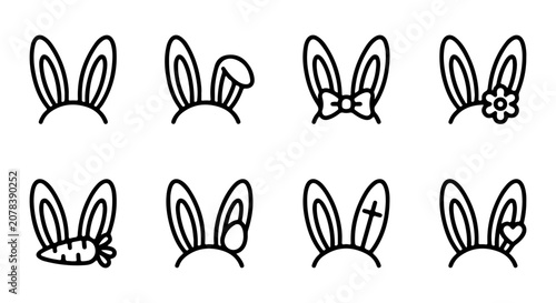 Cute Bunny Ears Vector Icons Set, Easter Rabbit Head Silhouettes, Spring Holiday Graphics