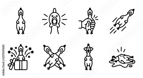 Konstfotografi Squeaky Rubber Chicken Icon Set, Funny Animal Vector Graphics, Playful Toy Illus