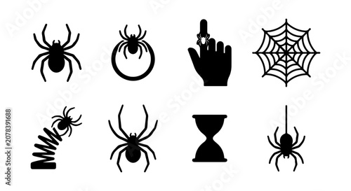 Vászonkép Spider Icons Collection, Halloween Vector Graphics, Creepy Insect Symbols, Spook