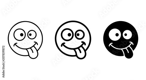 Schilderij op canvas Funny Face Icons, Silly Emoji Vector Set, Goofy Expression Graphics, Playful Emo