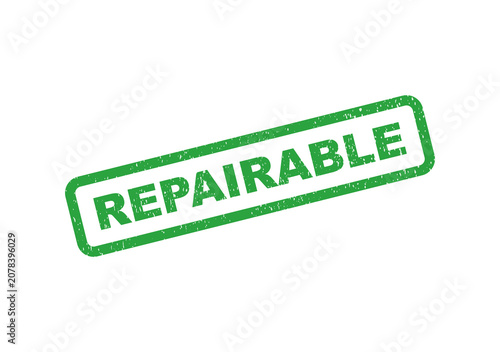 Green repairable rubber stamp icon on a simple rectangular frame