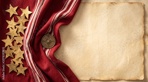 Patriotic Semiquincentennial background with vintage parchment, gold stars, and red stripes for USA 250th anniversary.