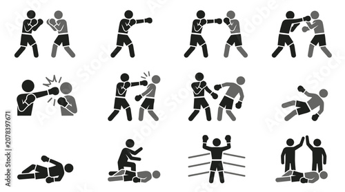 Fotografie Black and white boxing icons set.