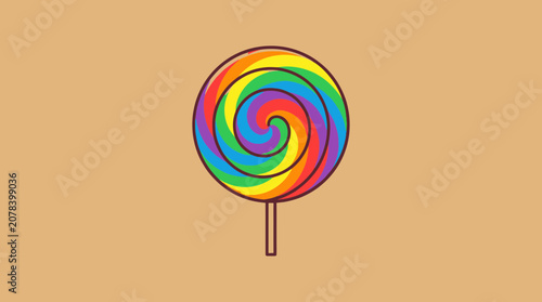 Bild auf Leinwand Colorful Swirl Lollipop Candy on Stick, Bright Rainbow Design, Isolated on Beige