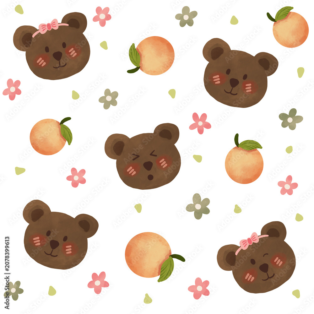 Naklejka premium Bear Oranges Pattern for Baby Girl