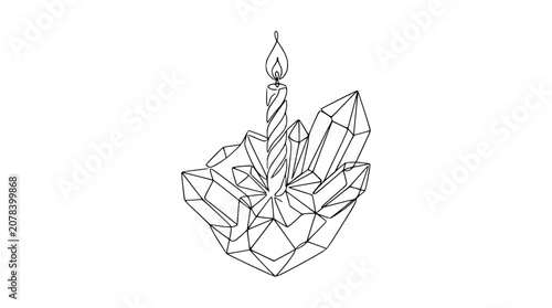 Fotografia Geometric Crystal Formation with Lit Candle - Outline Drawing