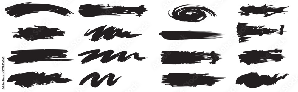 Fototapeta premium Brushe brush stroke collection diverse black ink strokes for art and design
